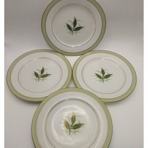 Noritake China Greenbay‎ Salad Plates Set of 4 Gold Leaf Green Trim Vintage